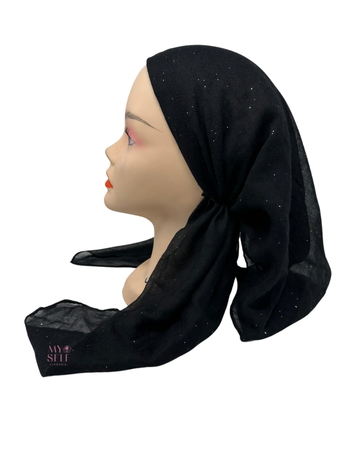 Cherie SP100BK Black Metallic Sparkle Pre-Tied Open Back Bandanna myselflingerie.com